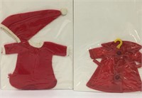 2 Doll Outfits: Red Raincoat & Santa Outfit