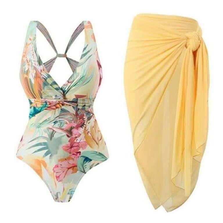 New Women's Tropical Print Swim Set