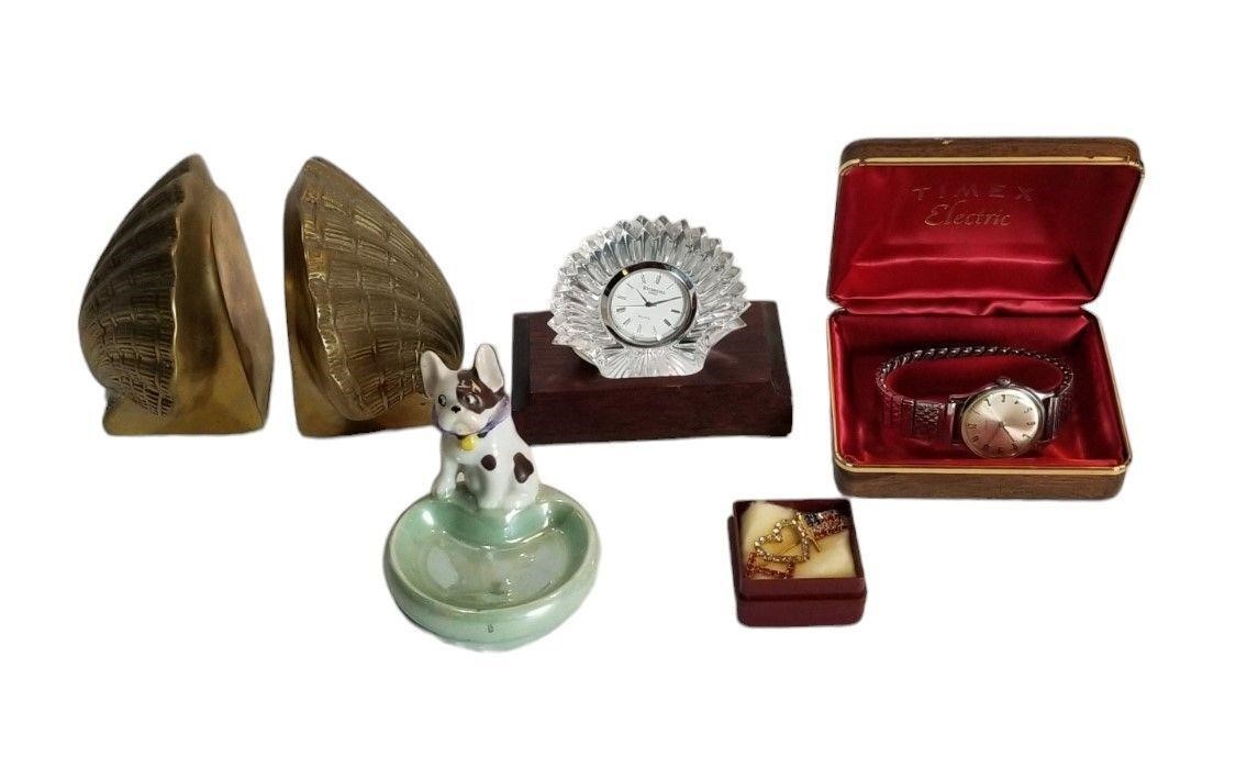 Group Vintage Bookends, Waterford Clock Etc