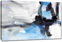 Large Abstract Canvas Art 30x20in Blueblack