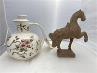Asian Horse Statue & Asian Style Pitcher w/Lid