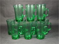 Ten Green Depression Glass Handled Tankard Glasses