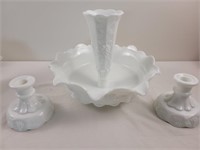 Westmoreland milk glass epergne/candle holders