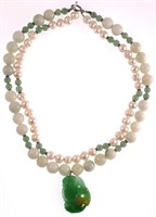 Two Strand Jade and Pearl Necklace
