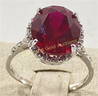 10K Gold & Red Gem Ring Sz 7