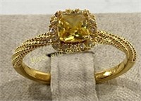 18K Gold & Yellow Stone Ring Size 8