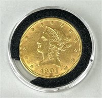 1901 Gold Liberty Head $10 Coin.