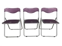 Three Purple Plastic and Metal Folding Chairs