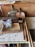 Vtg wood boxes and dust pans and yard stick &