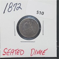 1872 90% Silver Seated Dime 10 Cents