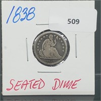 1838 90% Silver Seated Dime 10 Cents