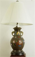 ANTIQUE CHINESE BRONZE CHAMPLEVE URN LAMP