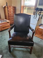 Gunlocke- Mahogany & black leather chair