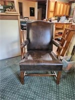 Gunlocke chair - Mahogany & brown leather