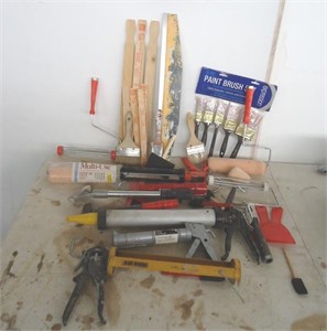Painting supplies, brushes, rolls, caulking guns