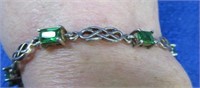 sterling silver green stone link bracelet