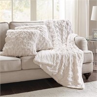 Comfort Space Ruched Faux Fur Plush 3 Piece Throw