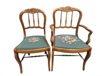 2 MAHOGANY ROSE CARVED CHAIRS