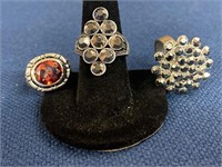 (3) Costume jewelry rings, all are silver tone
