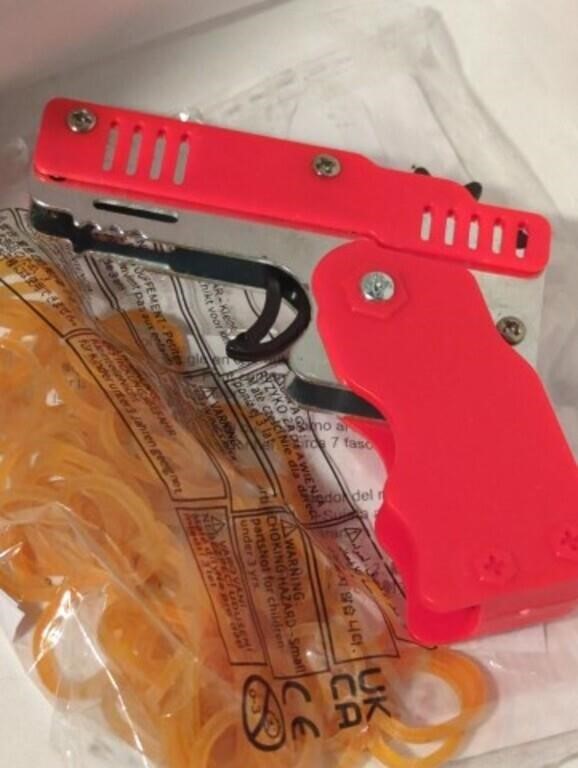 New 6 shooter metal chrome red folding gun that