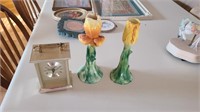 Clock and 2 flower shaped Holders
