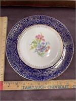 Homer Laughlin floral plate blue gold rim