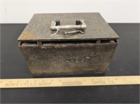 Vintage Steel Safety Box w Key- 9.5x7.5x5