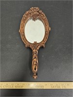Vintage Wooden Carved Hand Mirror- 14" Long