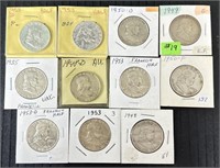 (AZ)1948-1955 Franklin Half Dollars. Face Value