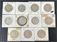 (AZ) 1949-1958 Franklin Half Dollars. Face Value