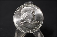 1963-D Uncirculated Franklin Silver Half Dollar