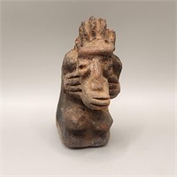 Pre-Columbian crouching figure w/ headdress