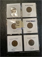 Six wheat pennies