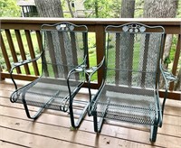 2 green metal mesh patio rocker chairs
