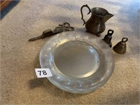 BRASS BELLS AND OTHER ITEMS, GLASS PLATES