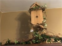 WOODEN FAUX BIRD HOUSE AND ARTIFICIAL IVY