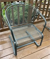 Green metal mesh barrel patio rocker chair