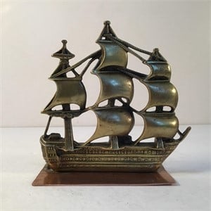 BRASS TALL SHIP ON COPPER PRINTING PLATE