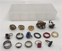 Assorted Fashion Rings In Plastic Storage Case
