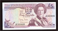 1993 Jersey 5 Pound Low Serial Number Note