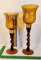Amber Italian empoli glass candle holders