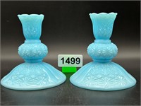 Daisy & Buttons vintage blue glass candle holders