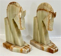 GREAT PAIR OF VINTAGE ALABASTER HORSE HEAD BOOKEND