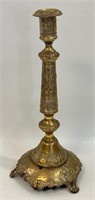 INTERESTING ANTIQUE EMBOSSED BRASS CANDLE STICK