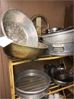 Commercial Pans & Collanders on 2 Shelves