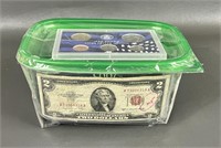 Mystery Green Top Box With Miscellaneous Coins