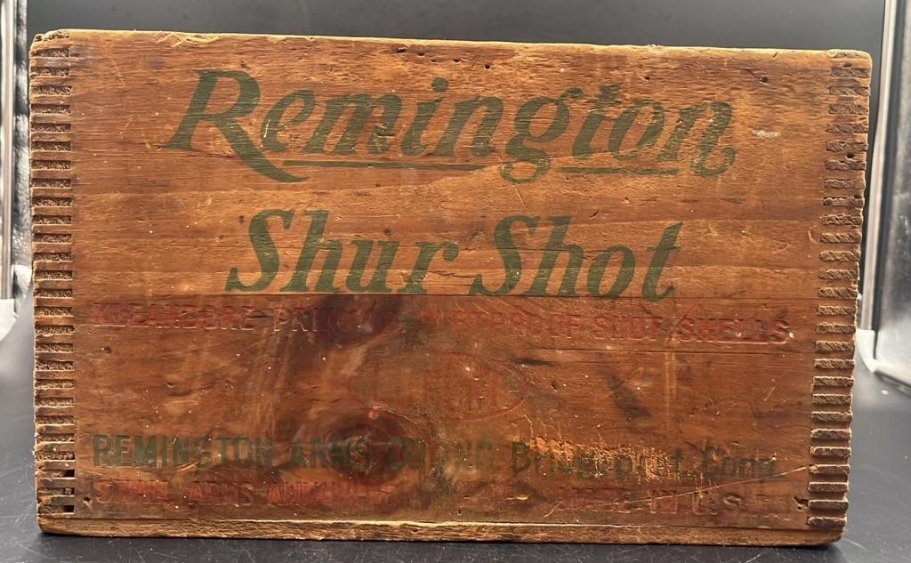 Antique Remington Sure Shot Wooden Ammo Box