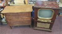 Antique Majestic Television and 3-Drawer Oak