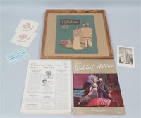 Waldolf-Astoria Framed Menu & Other Memorabilia