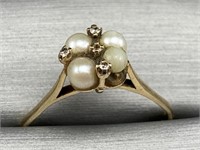 14K Gold Diamond & Pearl Ring